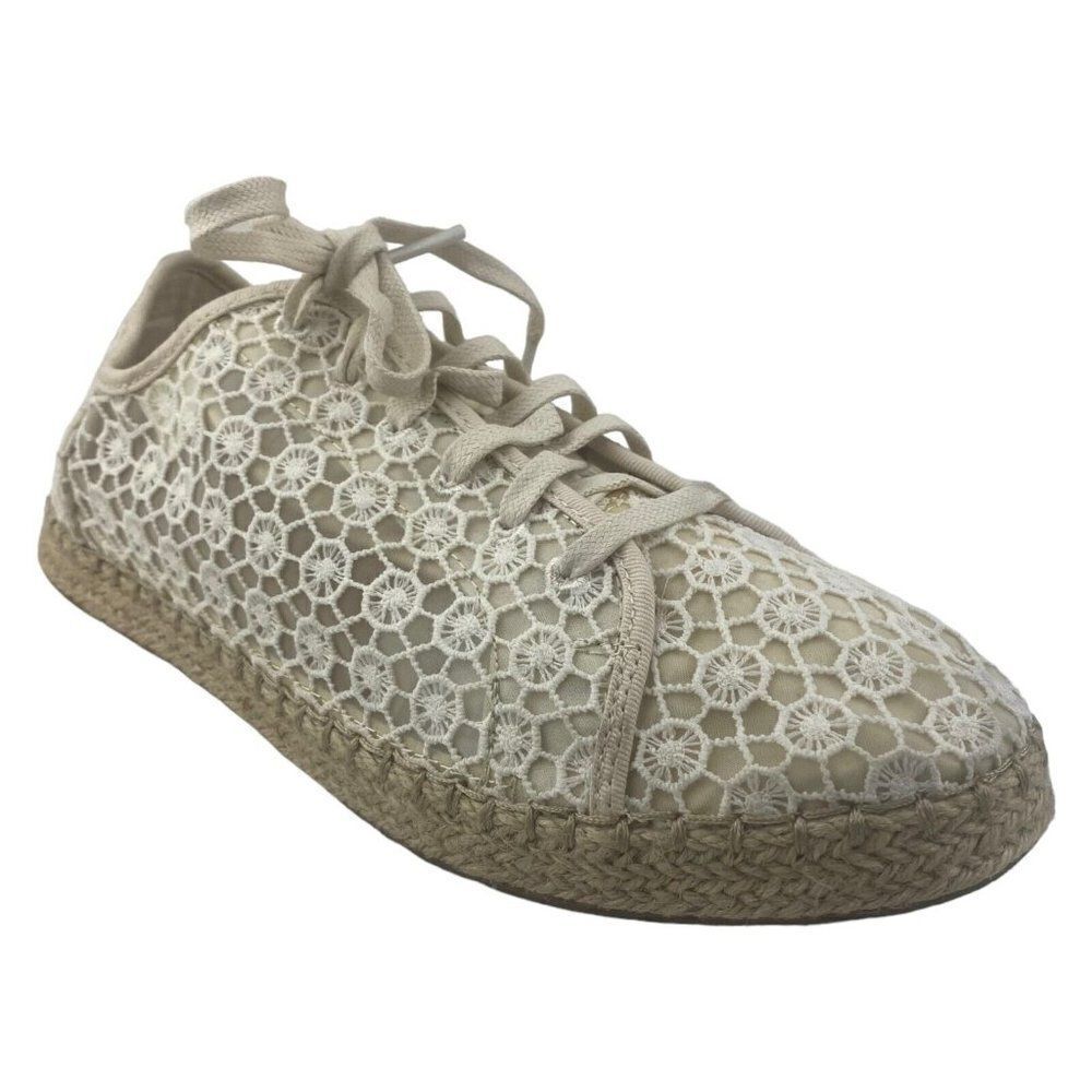TOMS WOMENS Lena Natural Mosaic Mesh Crochet Jute Lace Up Espadrilles Shoes US 9